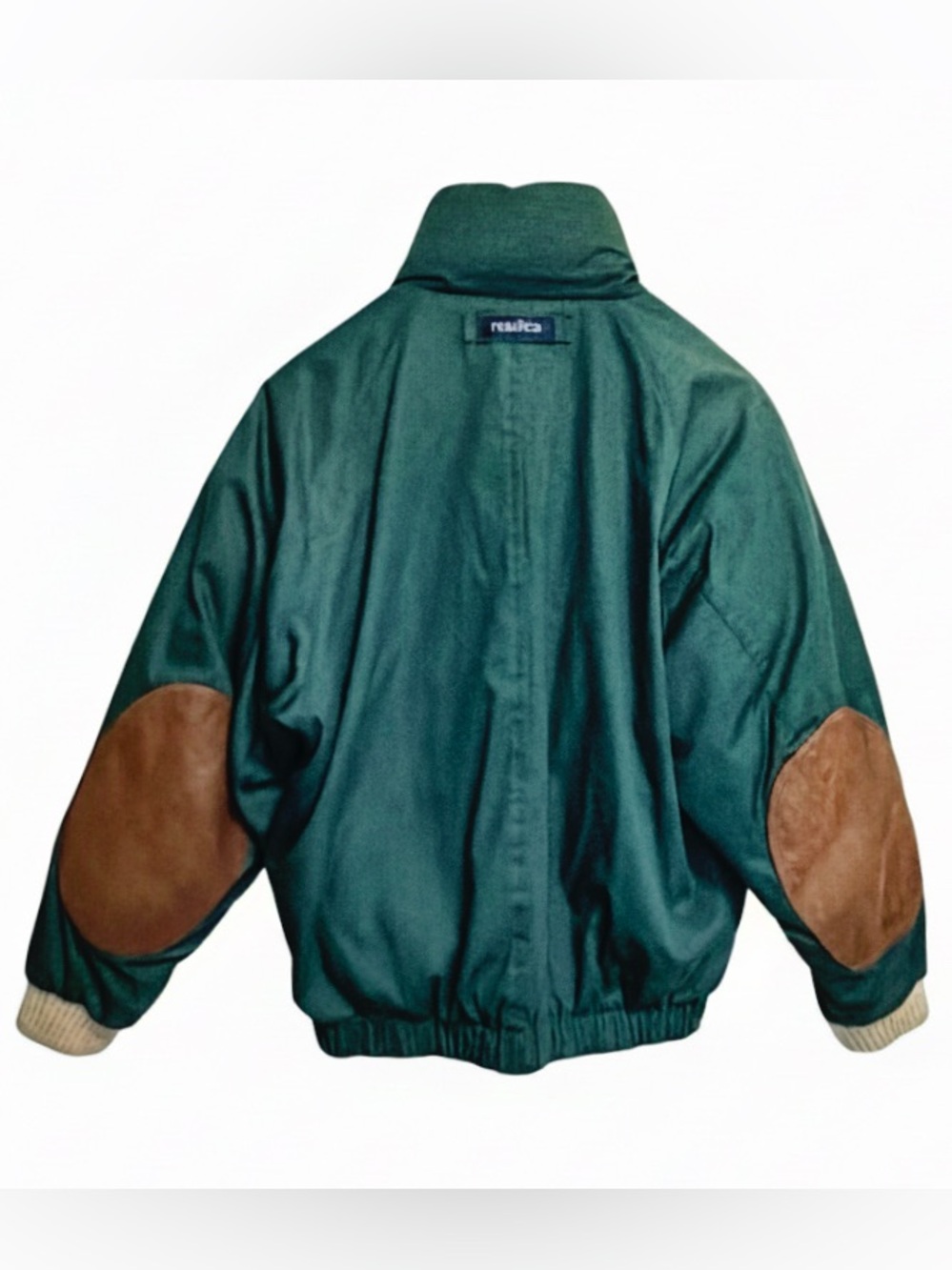 VTG Men’s Nautica Goose Down Puffer Coat | Green | Leather Arm Patches | Large - Picture 5 of 15